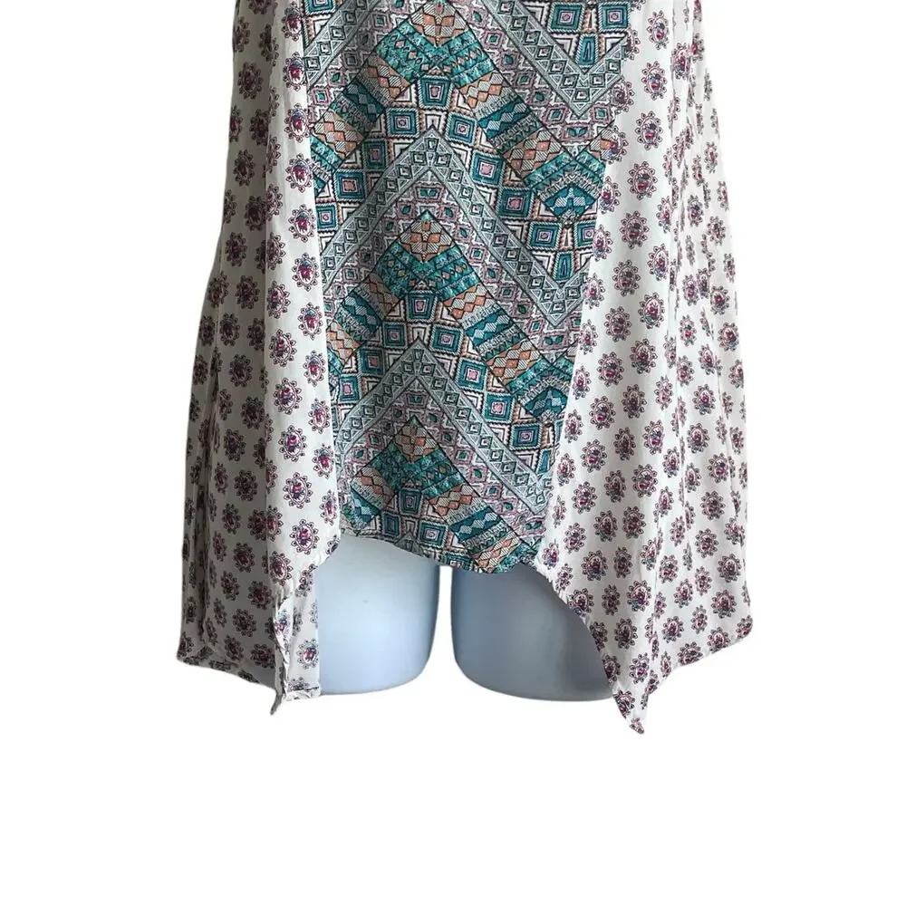 Hem & Thread Women Top S Multicolor‎ Crochet Inlet Mixed Boho Pattern Festival